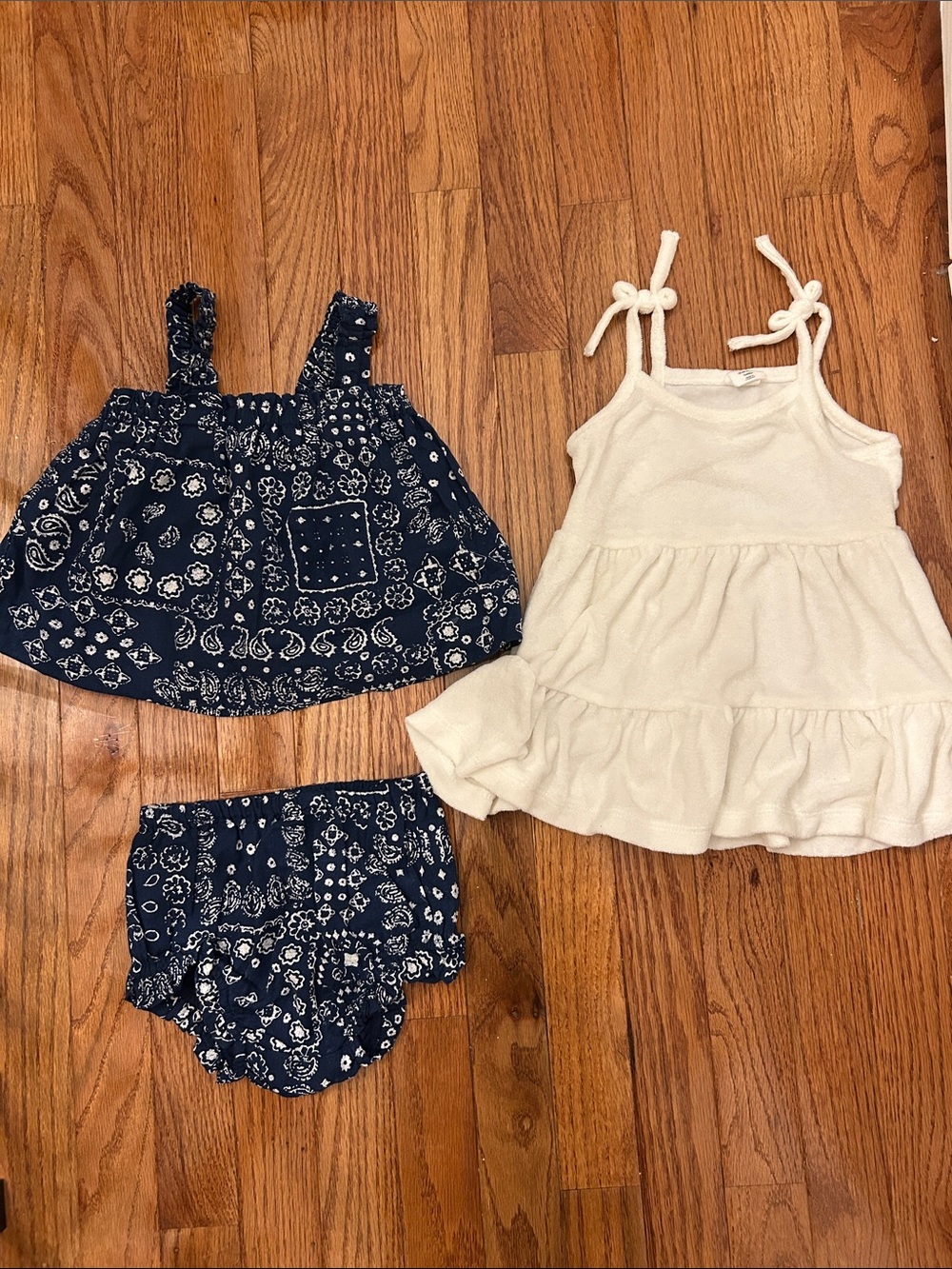 Baby Gap Girl White Terry Dress and  Navy Bandana Two-Piece Set Bundle-18-24M